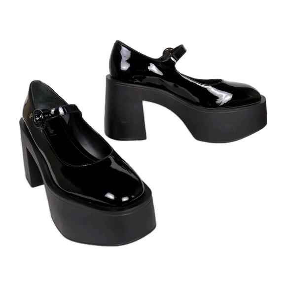 LARROUDE Black Patent Leather Olivia Platform Mary Jane Pump Chunky Women's 9.5 - Picture 1 of 9